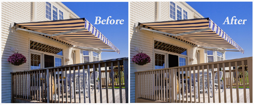 Here is the before and after of the retouched Deck photo